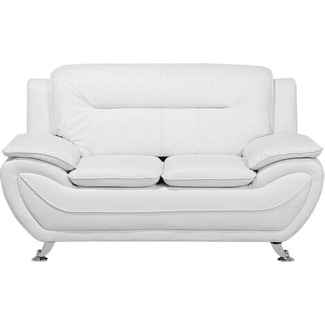 Modern 2 Seater Sofa Faux Leather Couch Loveseat Living Room White Leira