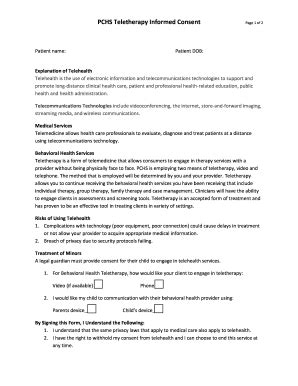 Fillable Online Pchs Teletherapy Informed Consent Page Of Fax Email