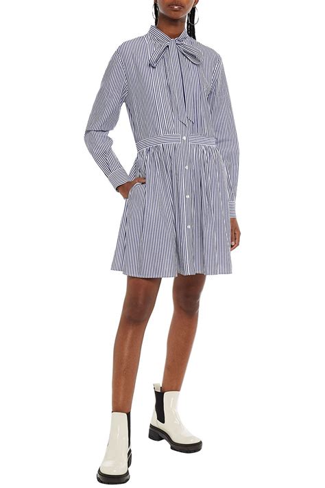 MSGM Pussy Bow Striped Cotton Poplin Mini Shirt Dress THE OUTNET