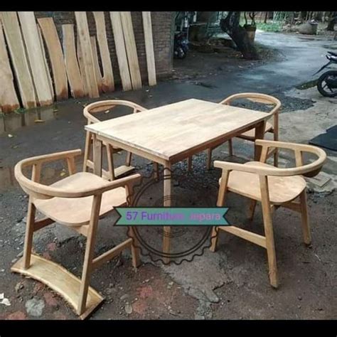 Promo Meja Makan Jati Kursi 4 Model Cafe Resto Retro Mentahan Murah