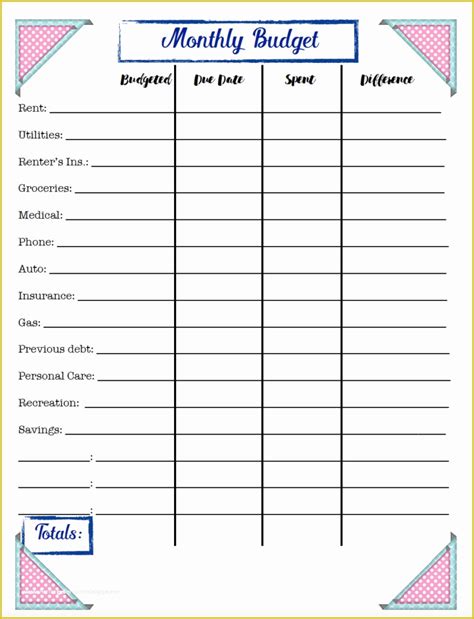 Monthly Budget Sheet Template Free Of Free Bud Ing Printables Expense