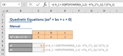 How To Solve Quadratic Equations In Excel Formula And Vba