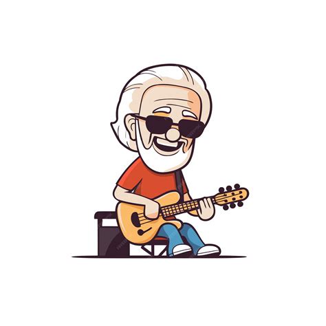 Premium Vector Elderly Man Playing The Guitar Vector Illustration In