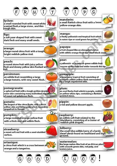 20 Fruit Tips Part2 ESL Worksheet By Srare