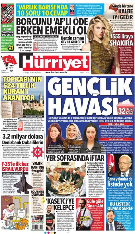 Gazete manşetleri 23 Mayıs 2018 Hürriyet Sözcü Habertürk Internet