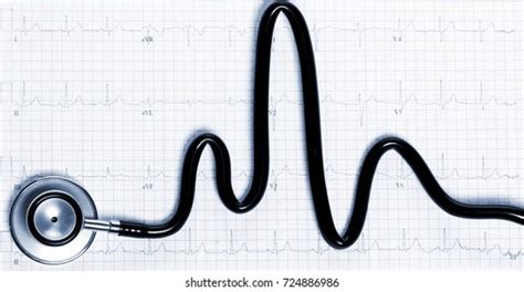 Stethoscope Shape Heart Beat On Electrocardiogram Stock Photo 724886986