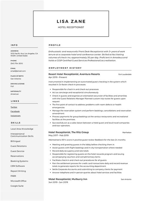 Hotel receptionist resume guide – Artofit