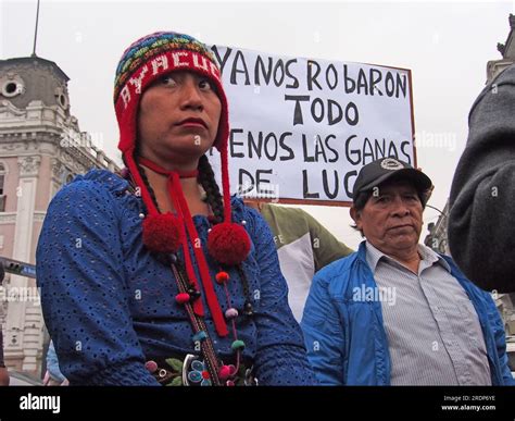 Lima Peru 22nd July 2023 Peasant Women Demonstrating When On The