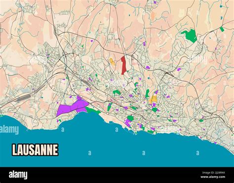 Cartel Vectorial Mapa Editable De La Ciudad Lausana Suiza Datos De Openstreetmap Imagen Vector