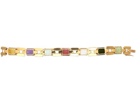 Retro 18ct Gold Multi Gem Bracelet 80N The Antique Jewellery Company