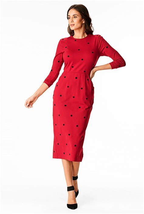 Shop Embellished Polka Dot Cotton Knit Sheath Dress Eshakti