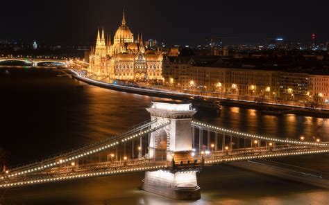 Descargar Fondos De Pantalla Budapest Edificio Del Parlamento Húngaro Szechenyi Puente El Río