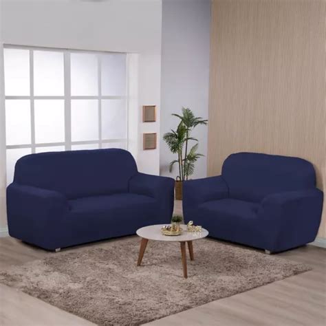 Kit Capa De Sofa 2e3 Lugares Ibitex Malha Lisa Coladinha Cor Azul