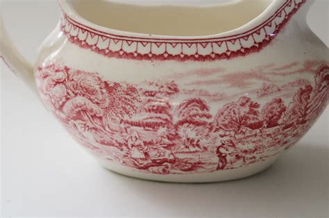 Vintage Homer Laughlin Currier Ives Print Red Transferware China Gravy