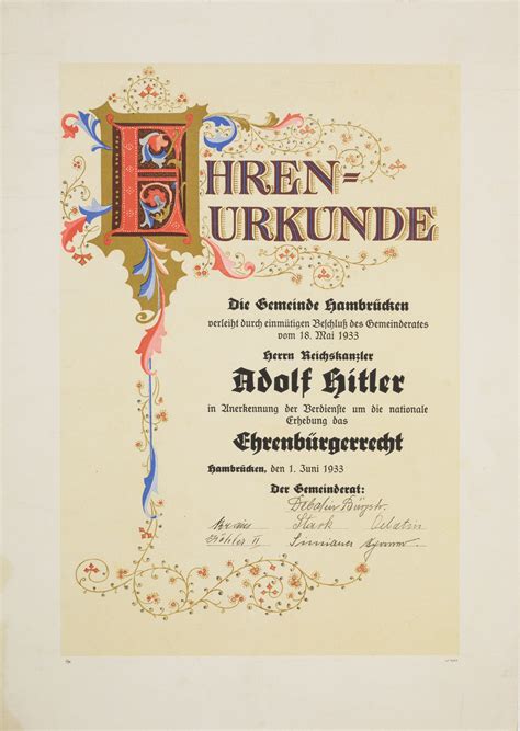 Lot - ADOLF HITLER HONORARY CITIZENSHIP CERTIFICATE