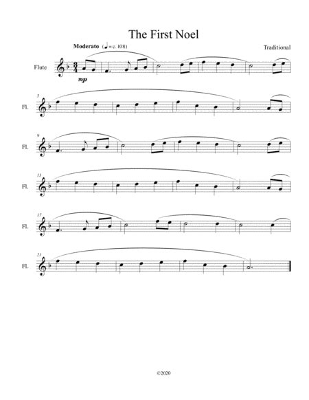 The First Noel For Solo Flute Sheet Music Traditional Flute Solo