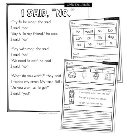 Phonics Poems Open Syllables Lucky Little Learners