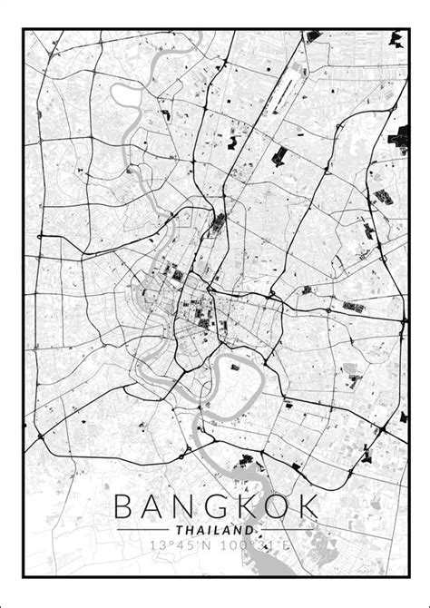 Galeria Plakatu Bangkok mapa czarno biała 30x40 cm Galeria Plakatu