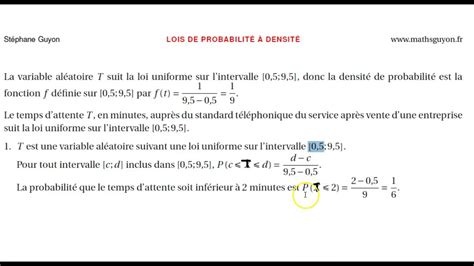 lois de probabilité à densité 7 exerice d application de la loi