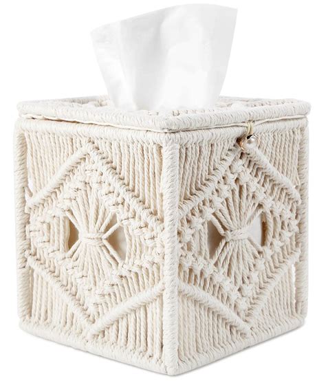 Livelab Tissue Box Cover Boho Decor Handmade Woven Square Tissue Box