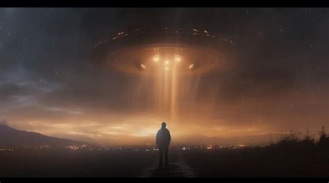Premium Photo | Back view of man looking at alien invasion Ai Generative