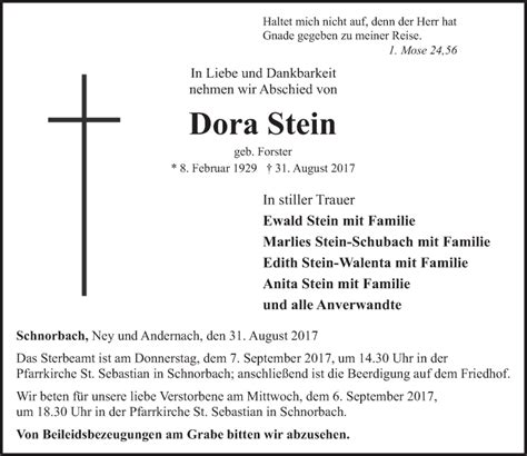 Traueranzeigen Von Dora Stein Rz Trauer De