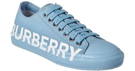 Burberry Leather Logo Print Gabardine Sneaker In Blue For Men Lyst