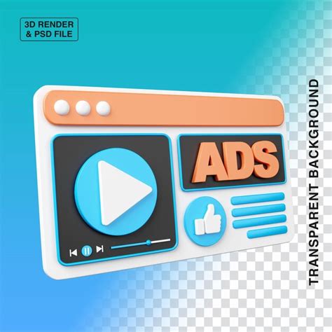 Ilustração 3d de streaming de anúncios em vídeo PSD Premium