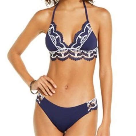 Becca Navy Blue White Delilah Crochet Bikini Gem