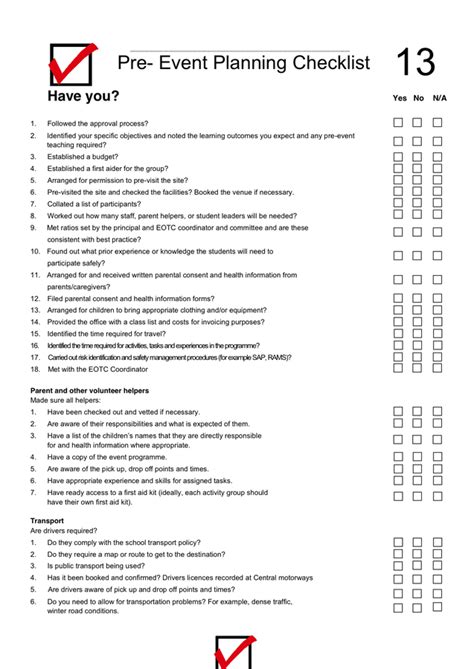 Pre Event Checklist Template