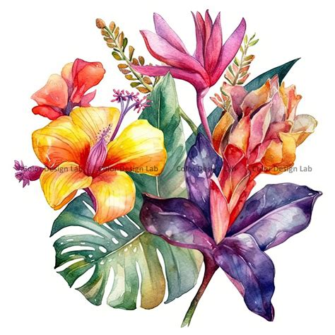 Tropical Flowers Clip Art Set of 12 Floral Tropical PNG - Etsy