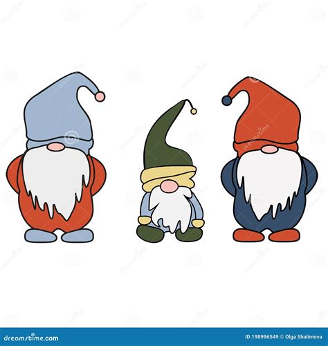 Set Of Cute Cartoon Gnomes Vector Illustration Flat Design Of A