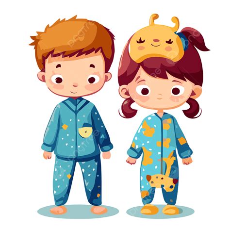 Pyjama Aandoen Vector Sticker Clipart Cartoon Van Jongen En Meisje Die