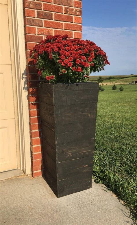 33 Tall Cedar Wood Planter Charcoal Black Etsy Rustic Planters Wood Planters Planters