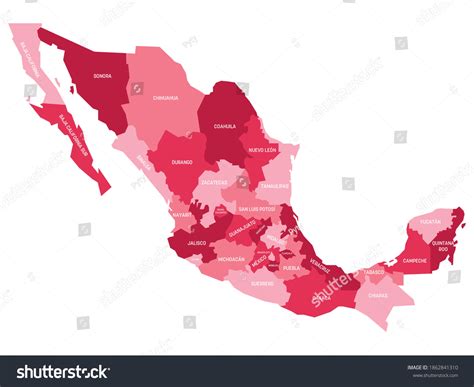 Pink Political Map Mexico Administrative Divisions