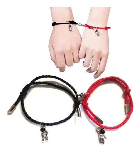 Kit Brazaletes Pulseras Pareja Astronauta Magn Tico Im N Color Rojo