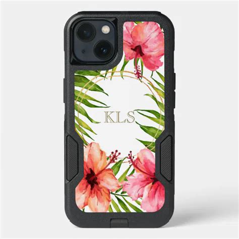 Tropical Watercolor Hibiscus Flowers Monogram Otterbox Iphone Case Zazzle