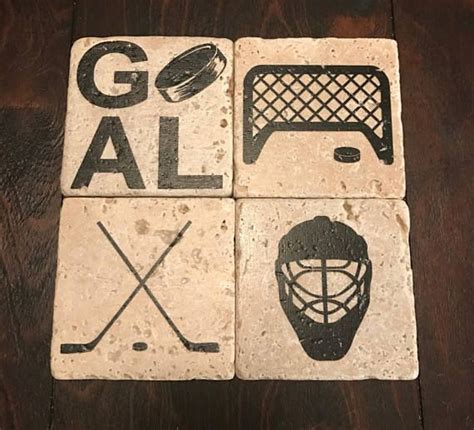 Perfect For The Hockey Lover In Your Life Our Set Of 4 Hockey Themed