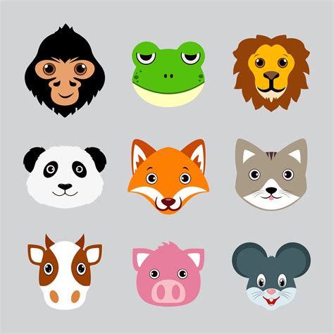 Collection of animal face cartoon design. Pack of animal cartoon design ...