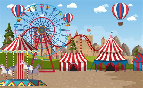 Amusement Park Scene With Ferris Wheel And Circus Dome 4491499 Vector