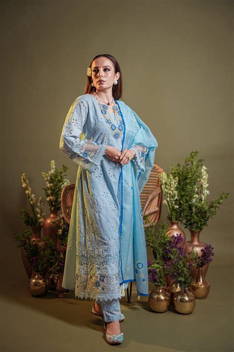 Blue Embroidered Pure Cotton Kurta Set With Dupatta Heeposh