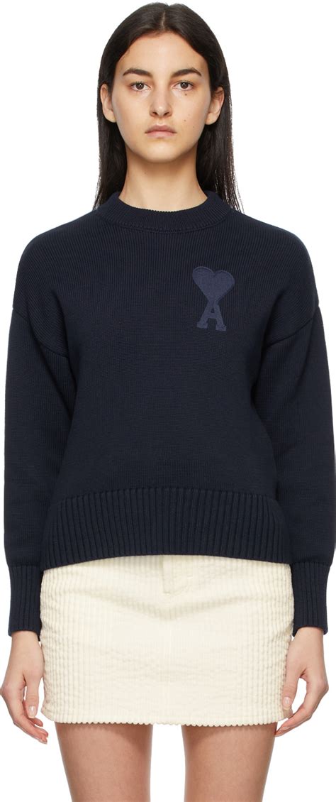 AMI Alexandre Mattiussi Navy Crewneck Ami De Coeur Sweater SSENSE Canada