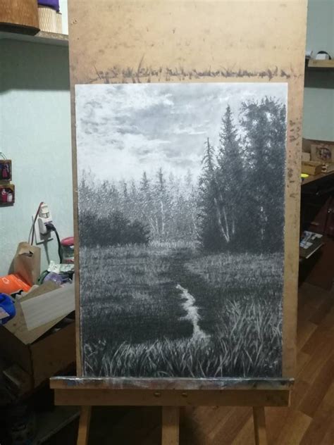 Pencil Landscape Drawing.forest Landscape Graphite Drawing - Etsy