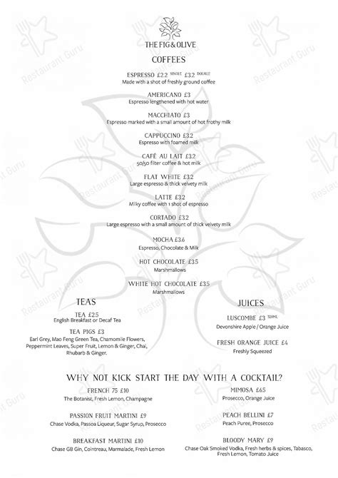 Menu At The Fig And Olive Restaurant Tamworth