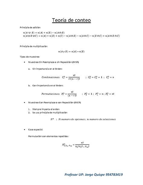 Teoria de probabilidades Teoría de conteo Principio de adición 𝑛 𝐴