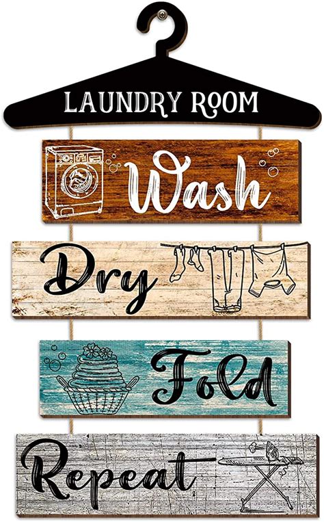 5 Pieces Laundry Room Wall Sign Rustic Laundry Room Rules Hanging Sign