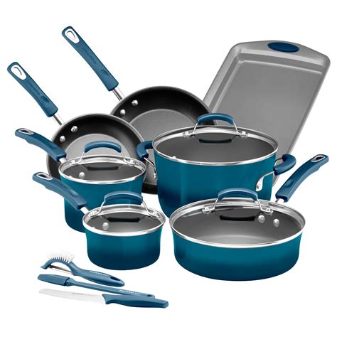 Rachael Ray 14 Piece Classic Brights Hard Enamel Nonstick Pots And