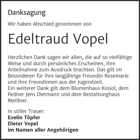 Traueranzeigen Von Edeltraud Vopel Abschied Nehmen De