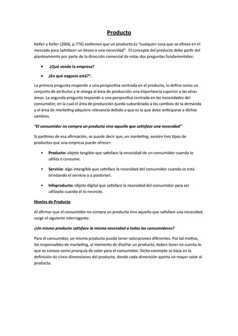 Modulo Y Modulo Marketing A O Producto Kotler Y Keller