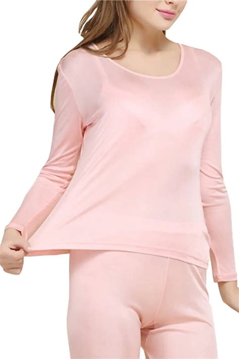 Fashion Silk Womens Thermal Underwear Sets Knit Silk Long Johns For Women Base Layering Sets